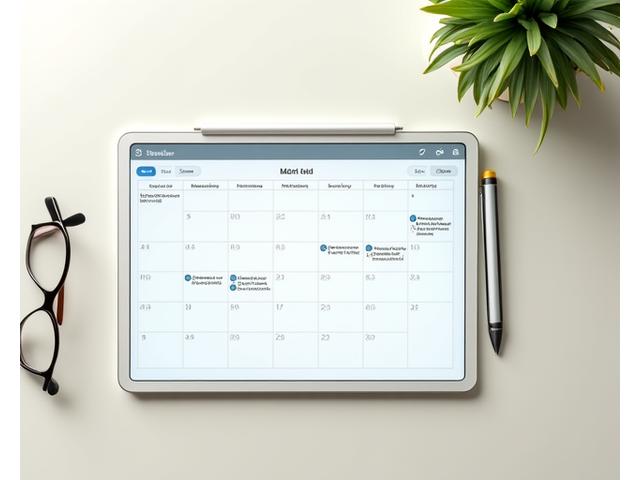 Antara muka kalendar digital yang menunjukkan jadual kursus yang fleksibel dengan pilihan waktu siang dan malam.